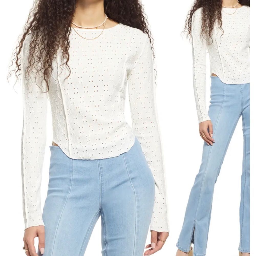 Pointelle Long Sleeve Top